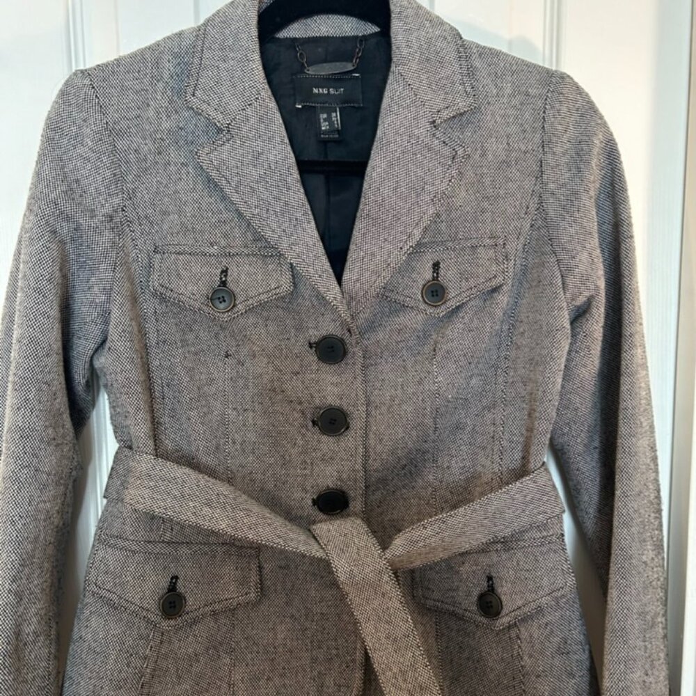 Mango belted coat, black and white